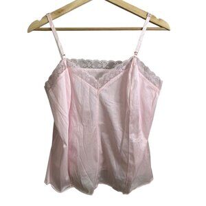 Vintage Lace Trim Vneck Cami Powder Pink Size Medium Coquette Dainty